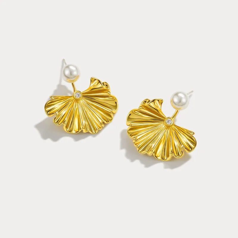 Ginkgo leaf Pearl Earrings sold by Selenichast
