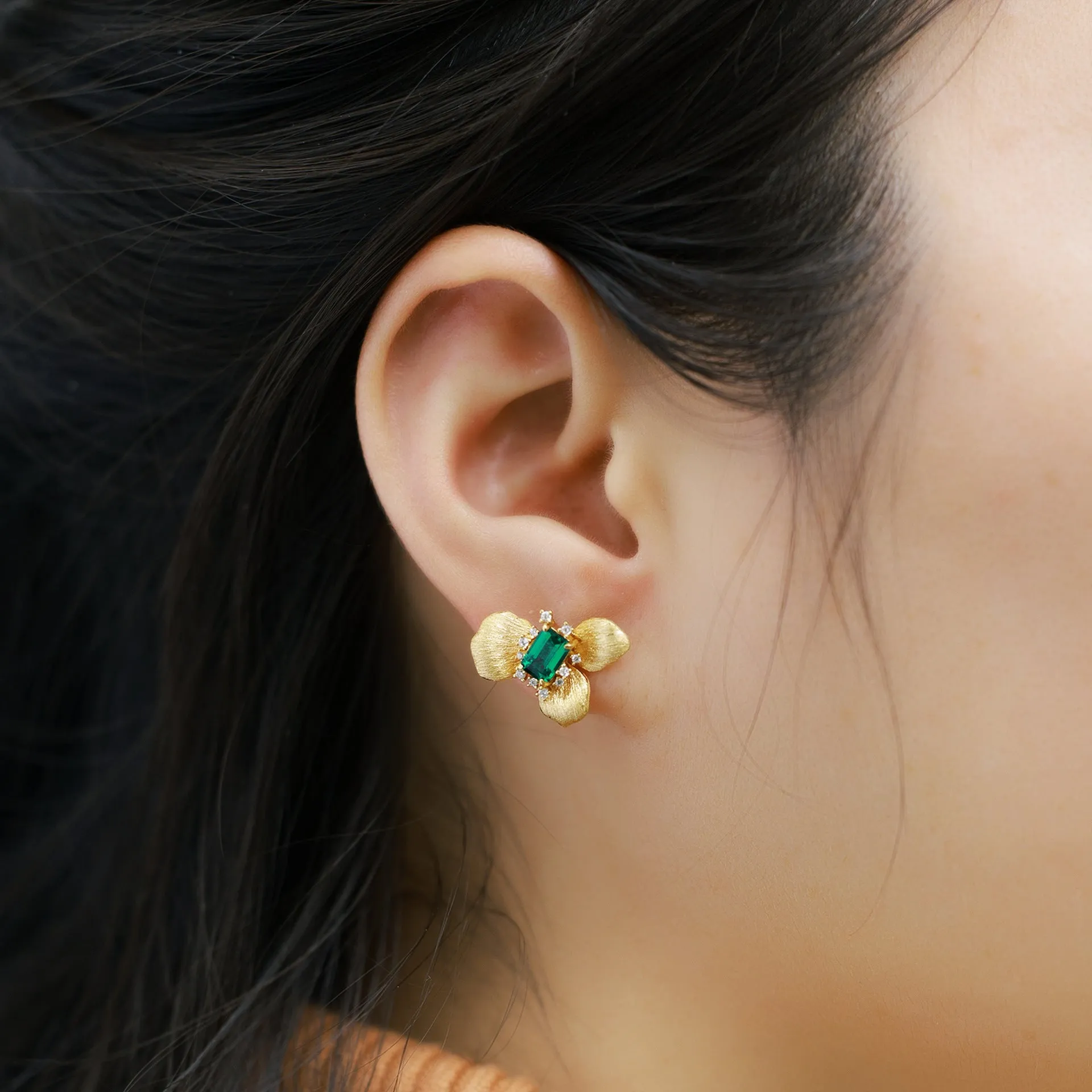 Emerald Flower Stud Earrings sold by Selenichast product image thumbnail 3