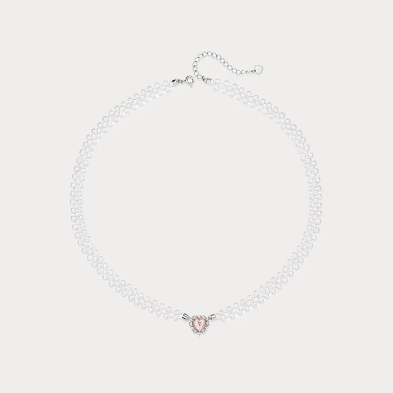 Pink Crystal and Pearl Necklace made by Selenichast