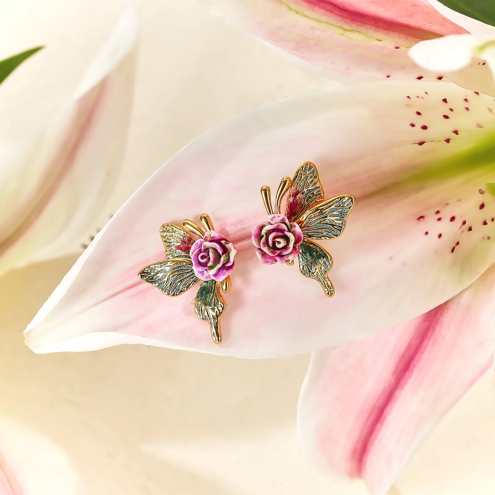 Rose Butterfly Stud Earrings sold by Selenichast product image thumbnail 3