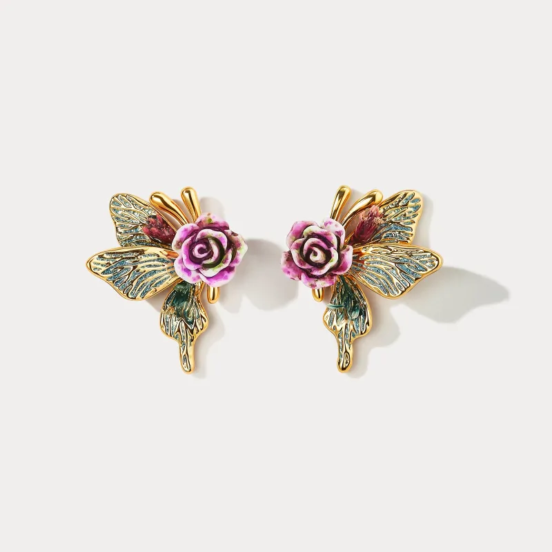 Rose Butterfly Stud Earrings made by Selenichast