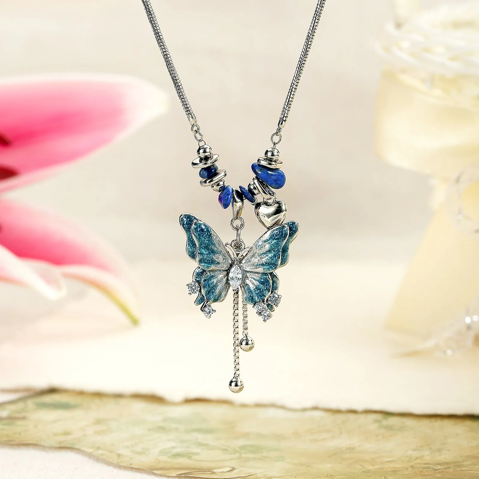 Blue Butterfly Pendant Necklace sold by Selenichast product image thumbnail 2