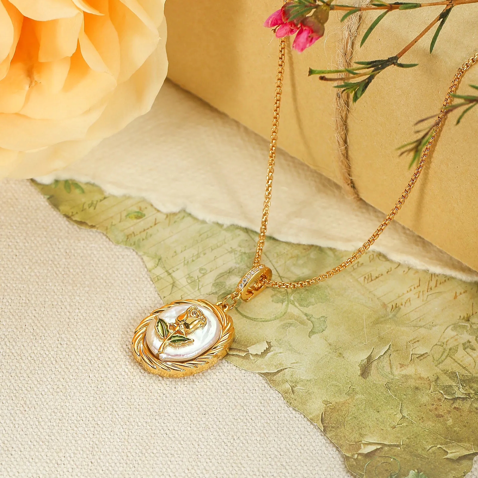 Rose Oil Painting Pendant Necklace sold by Selenichast product image thumbnail 3