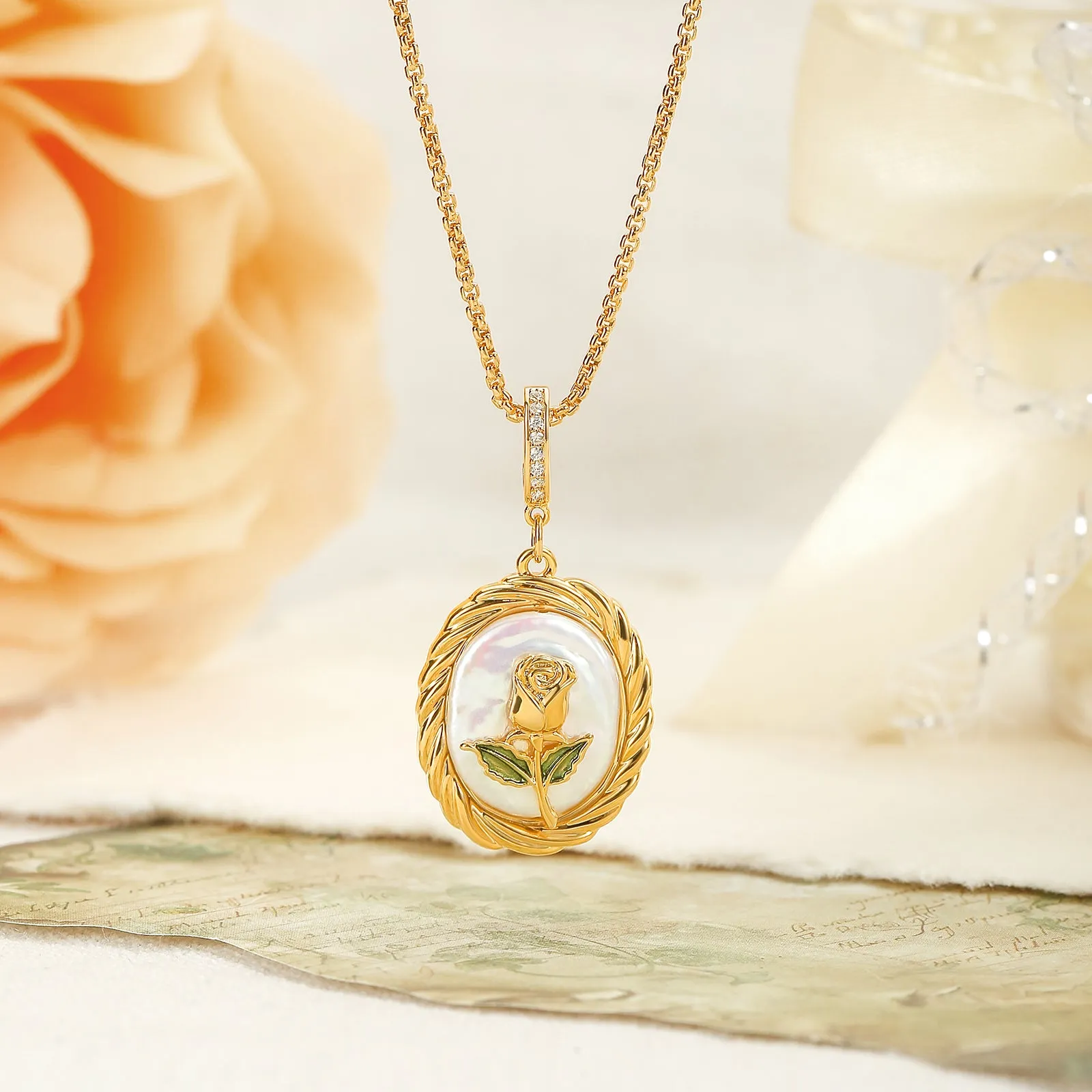 Rose Oil Painting Pendant Necklace sold by Selenichast product image thumbnail 4