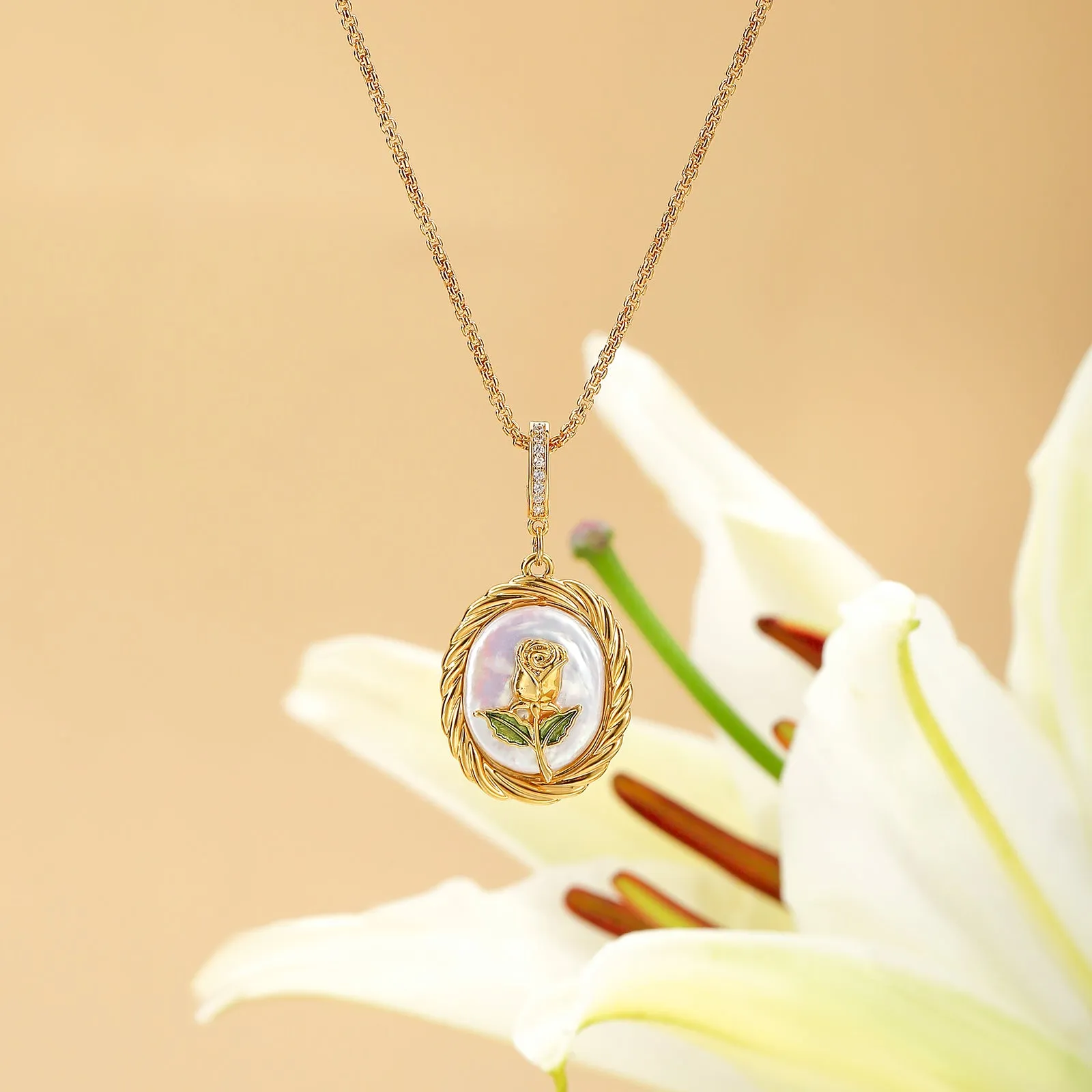 Rose Oil Painting Pendant Necklace sold by Selenichast product image thumbnail 2