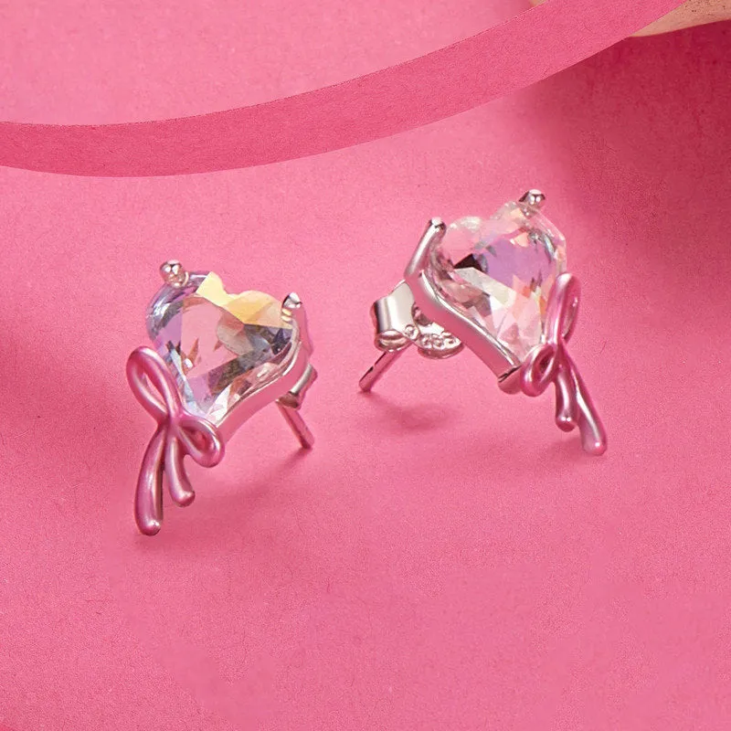 Pink Bow Heart Earrings sold by Selenichast product image thumbnail 5