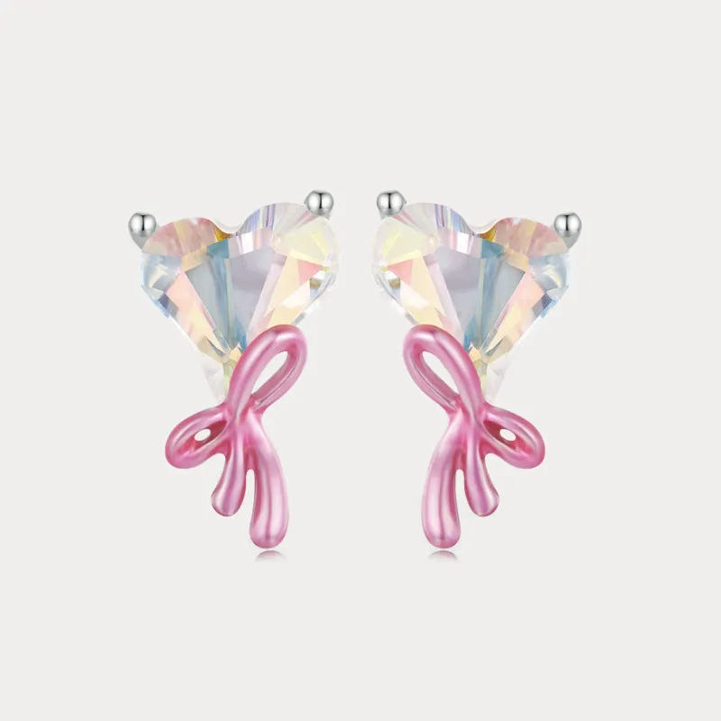 Pink Bow Heart Earrings sold by Selenichast