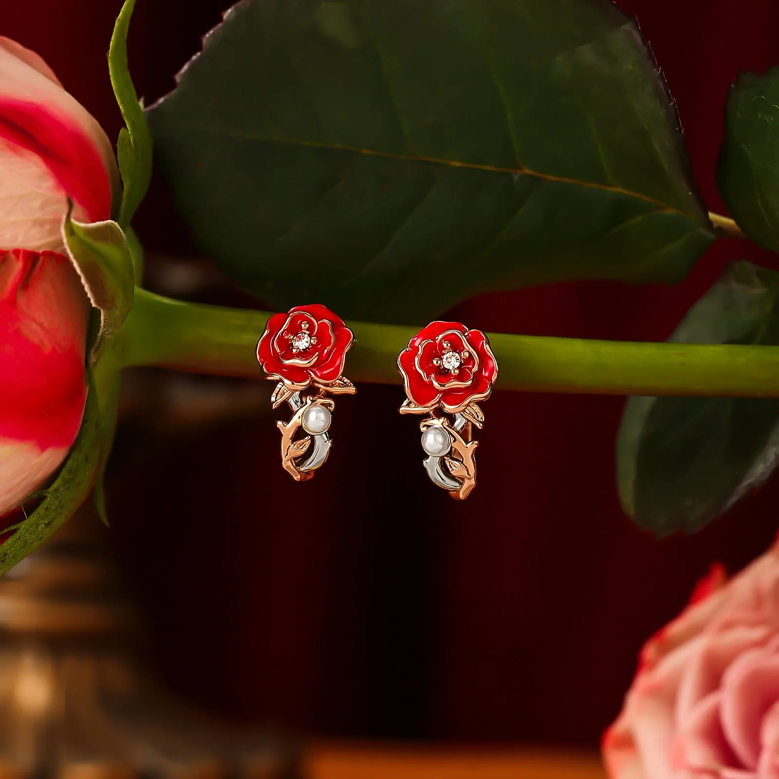 Gold Rose Hoop Earrings sold by Selenichast product image thumbnail 3