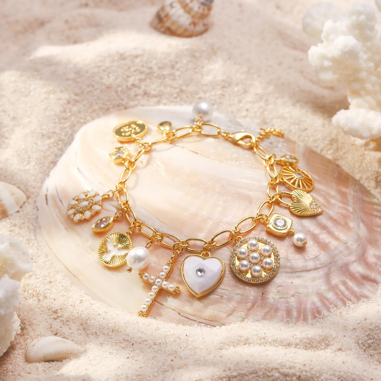 Multi Cross Heart Charms Bracelet sold by Selenichast product image thumbnail 3