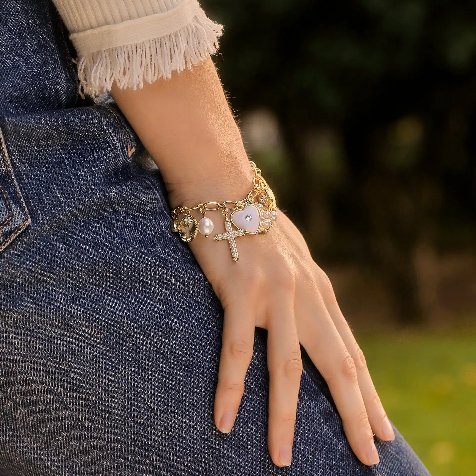 Multi Cross Heart Charms Bracelet sold by Selenichast product image thumbnail 4