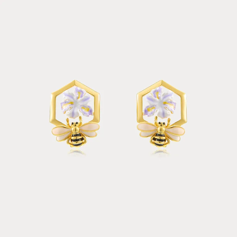 Iris Flower Bee Stud Earrings sold by Selenichast