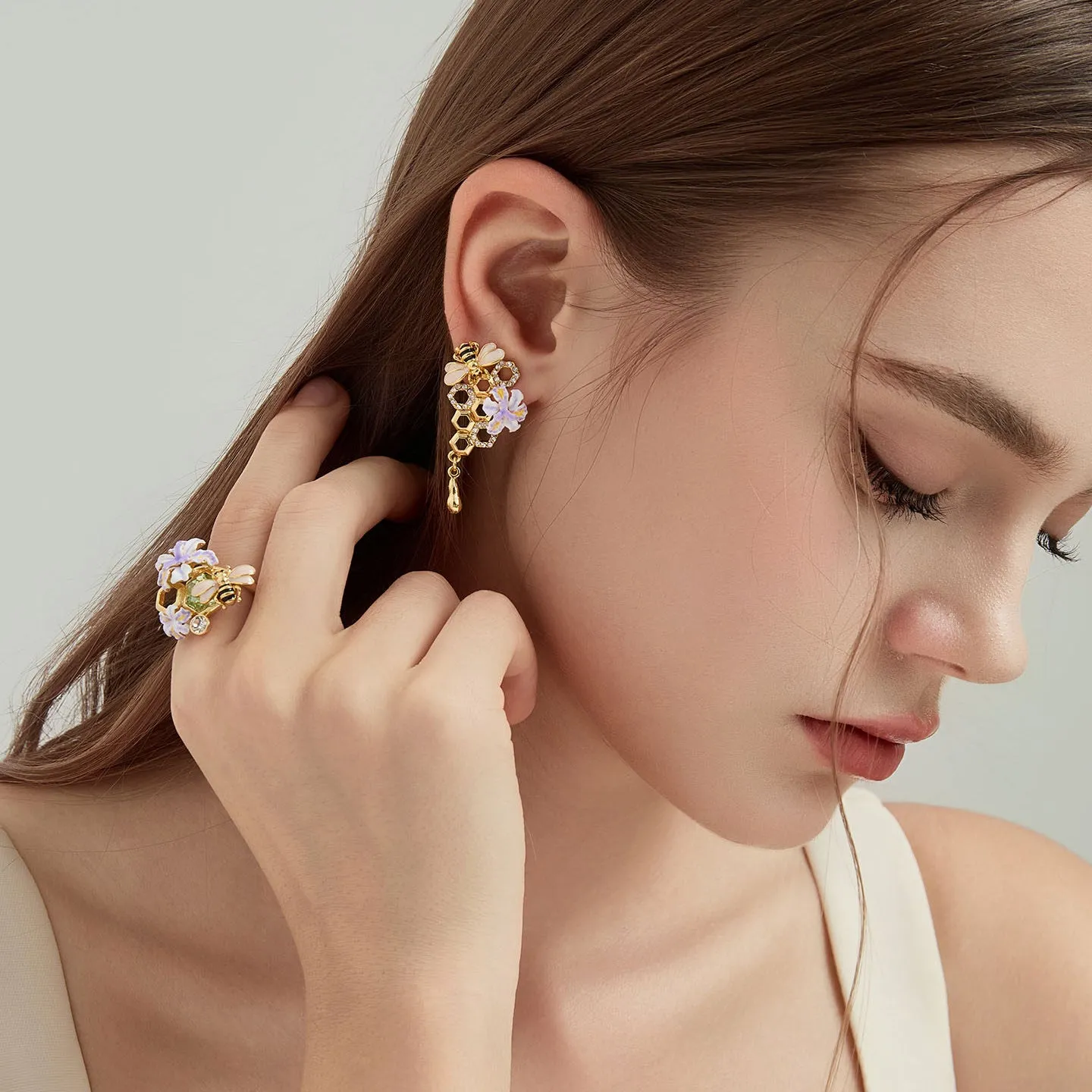 Iris Flower Bee Drop Earrings sold by Selenichast product image thumbnail 3