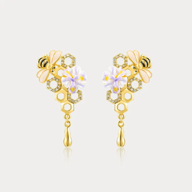 Iris Flower Bee Drop Earrings sold by Selenichast