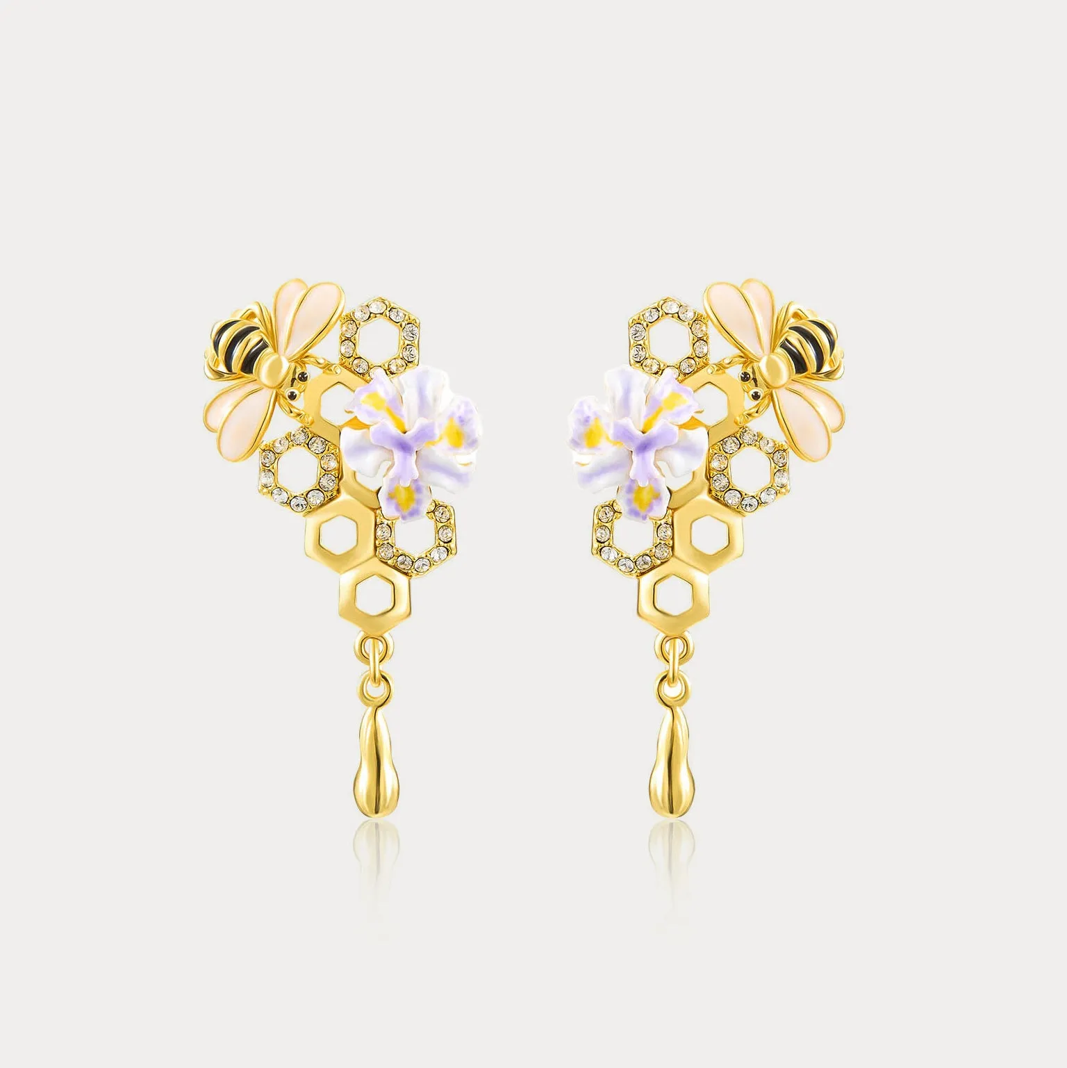 Iris Flower Bee Drop Earrings sold by Selenichast