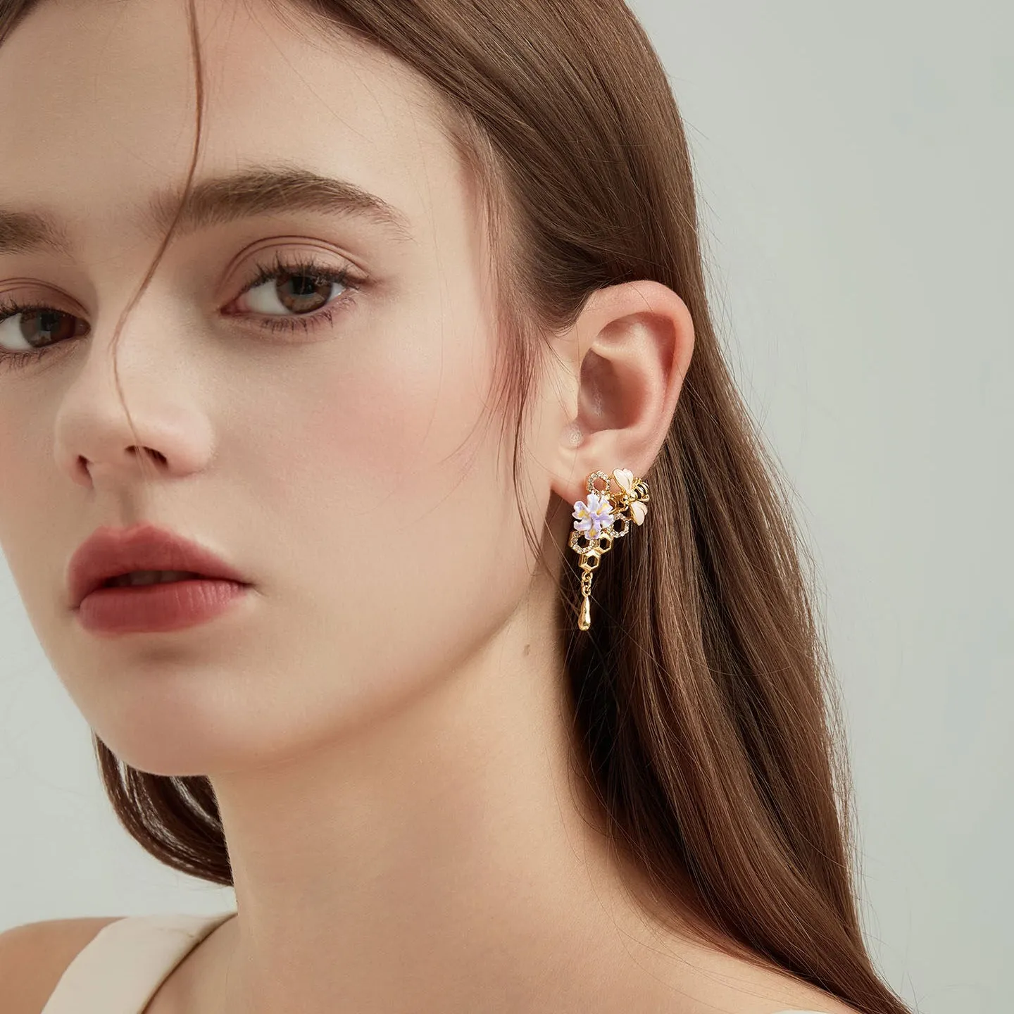 Iris Flower Bee Drop Earrings sold by Selenichast product image thumbnail 2