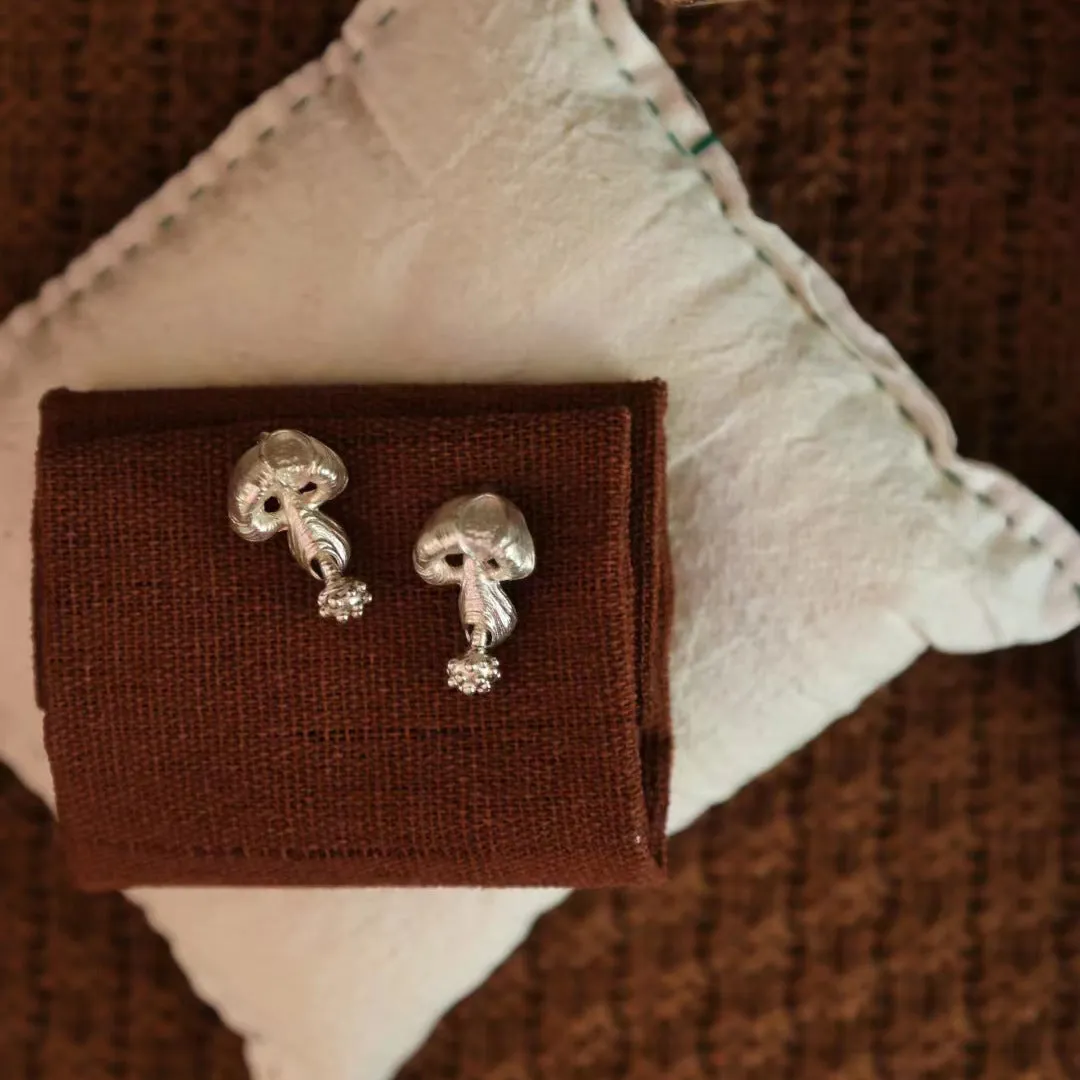 Silver Mushroom Stud Earrings sold by Selenichast product image thumbnail 3