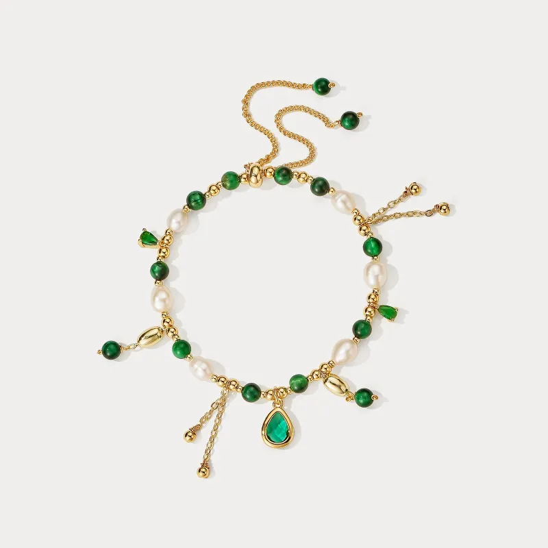 Green Tiger Eye Charm Bracelet made by Selenichast