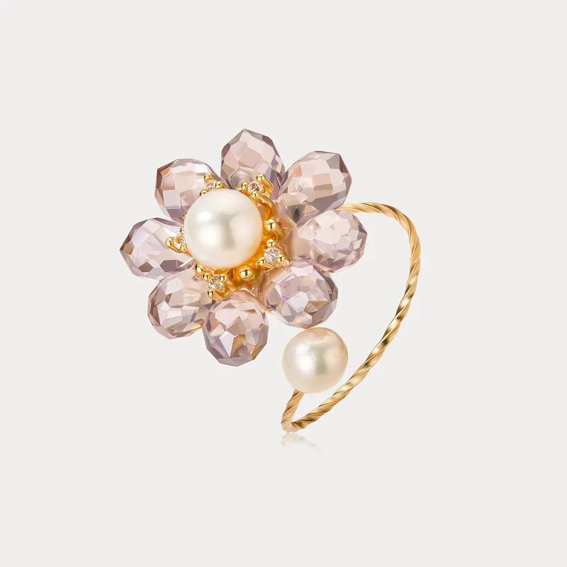 Crystal Pearl Flower Ring sold by Selenichast