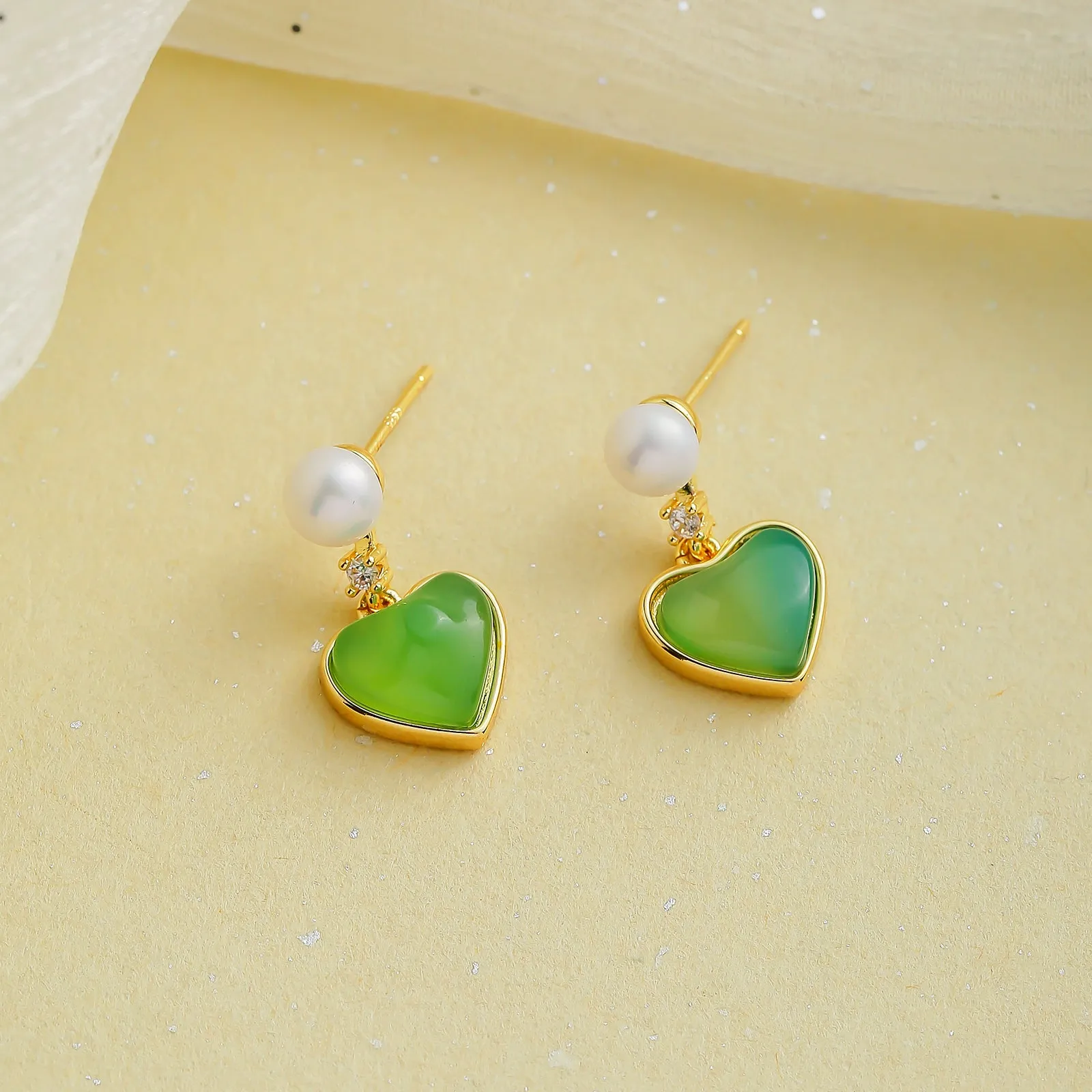 Green Agate Heart Earrings sold by Selenichast product image thumbnail 3