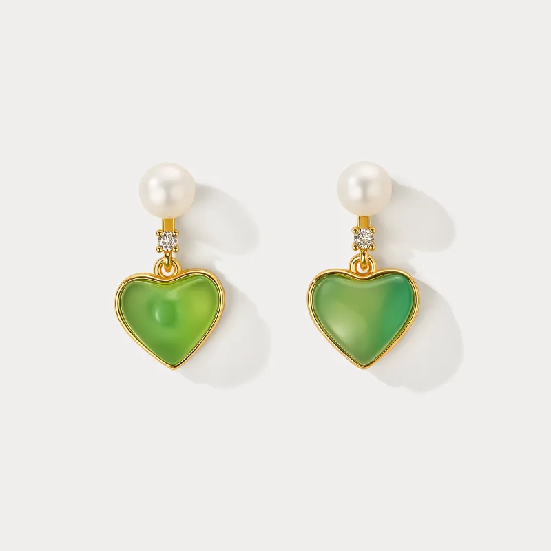 Green Agate Heart Earrings sold by Selenichast