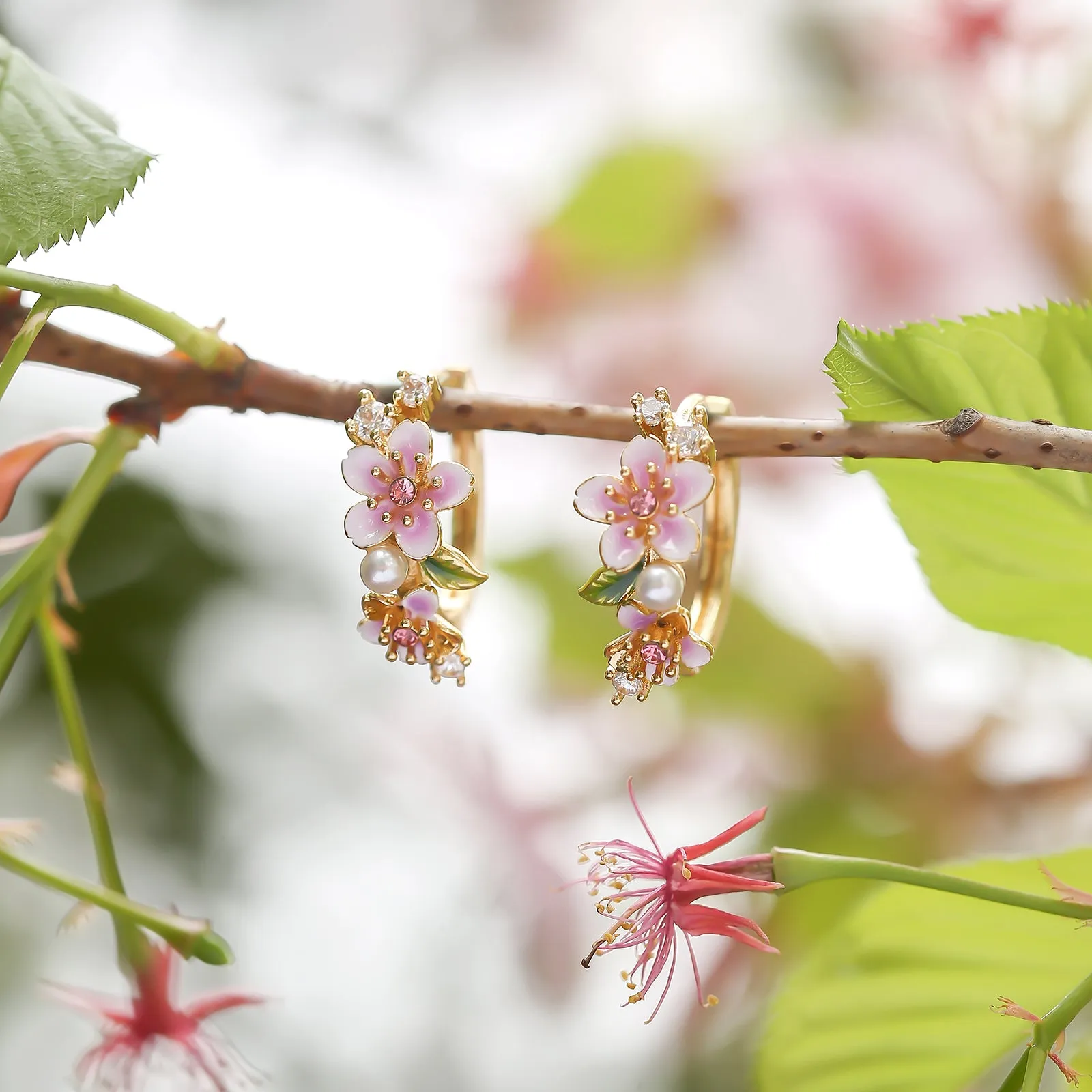 Sakura Enamel Hoop Earrings sold by Selenichast product image thumbnail 3