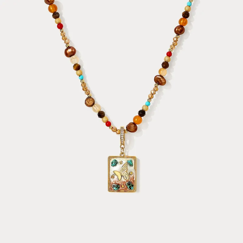 Agate Beaded Butterfly Necklace made by Selenichast