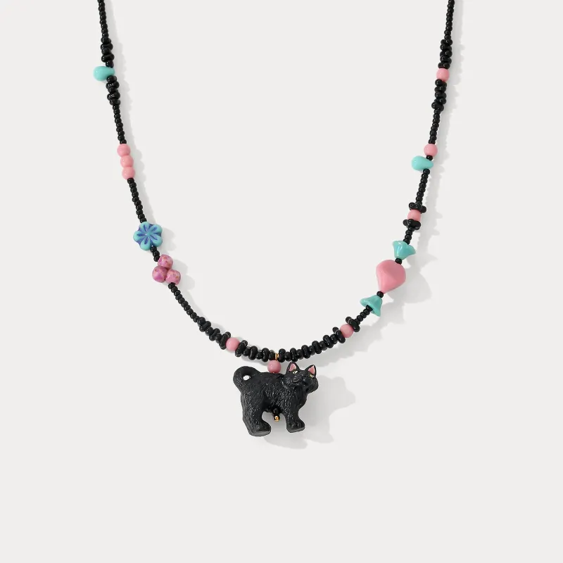 Black Cat Beaded Necklace made by Selenichast
