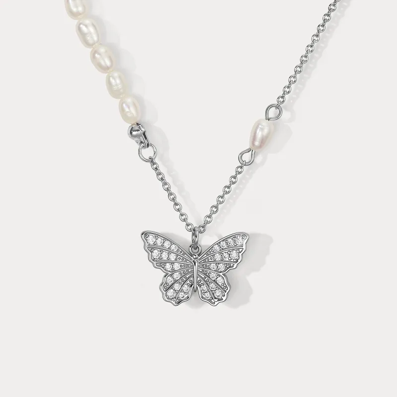 Silver Butterfly Pearl Necklace made by Selenichast