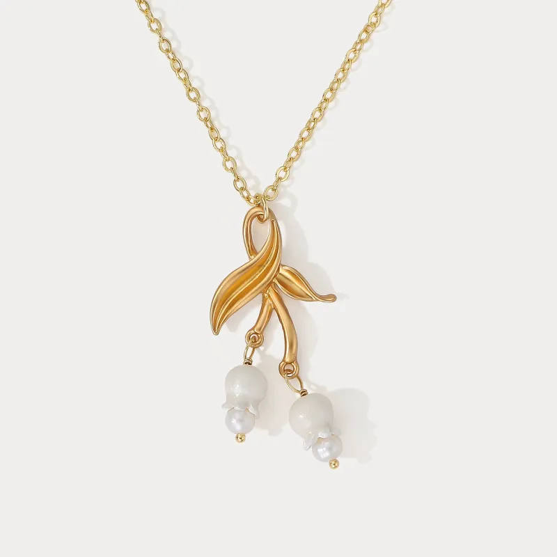 Gold Lily of the Valley Leaf Necklace made by Selenichast