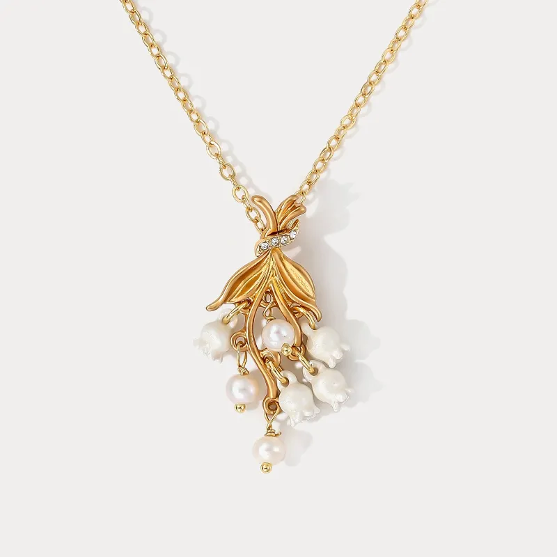 Gold Lily of the Valley Drop Necklace made by Selenichast
