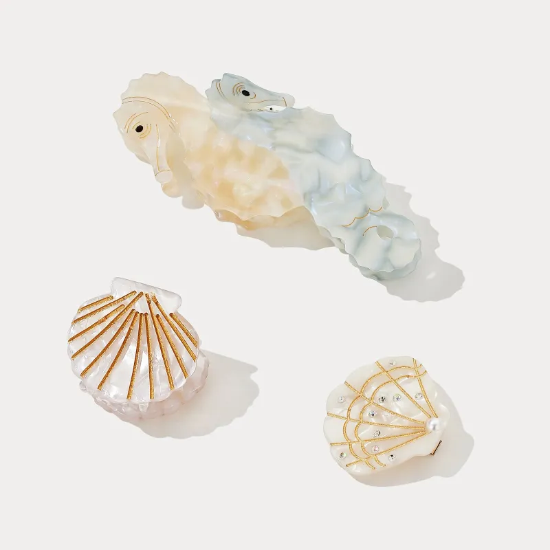 Seahorse & Shell Hair Claw Clips made by Selenichast