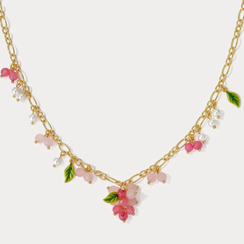 Pink Berry Gold Charm Necklace made by Selenichast