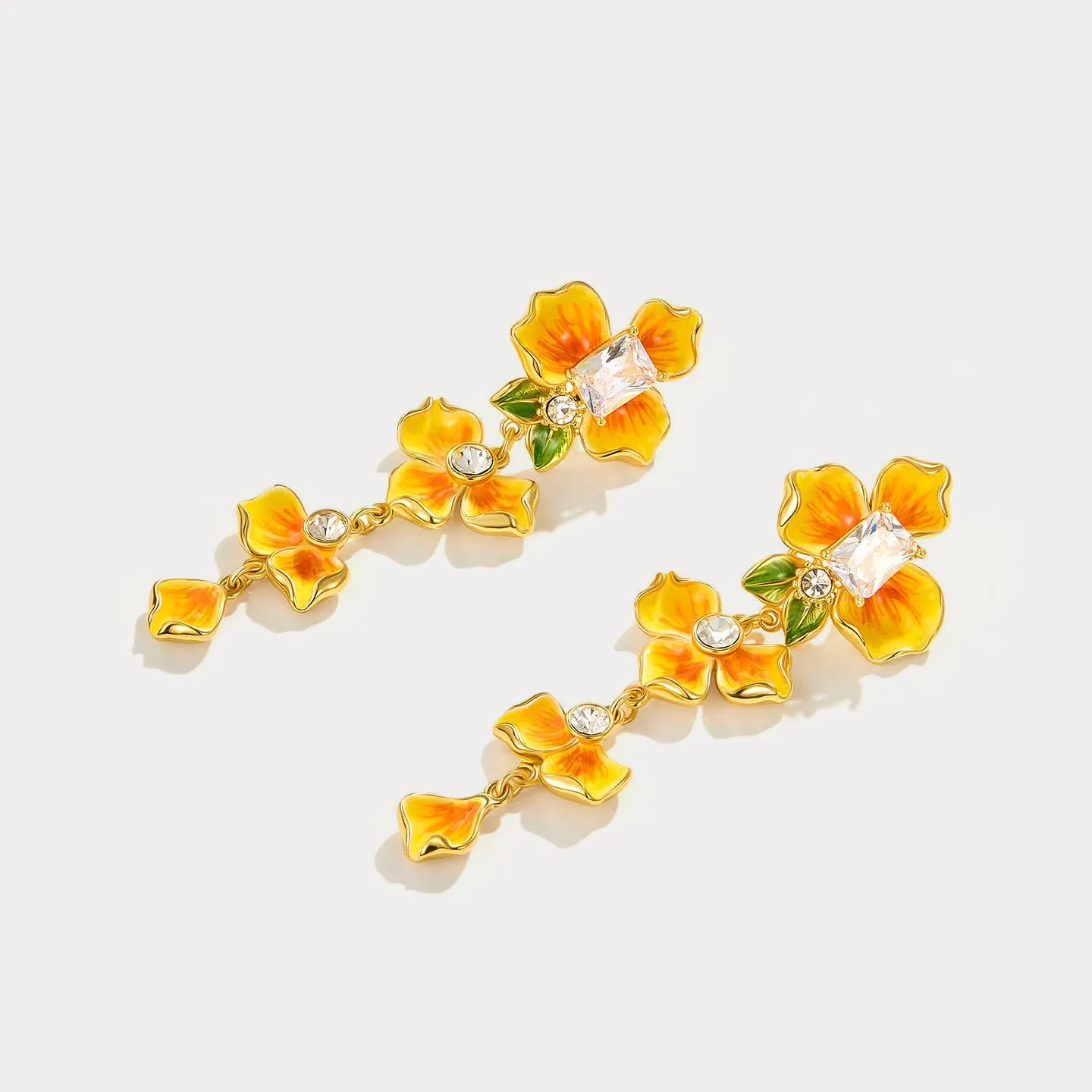 Gold Flower Drop Earrings sold by Selenichast product image thumbnail 4