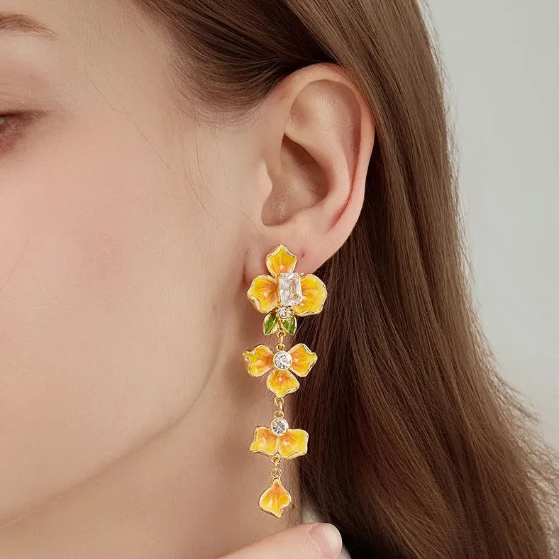 Gold Flower Drop Earrings sold by Selenichast product image thumbnail 3