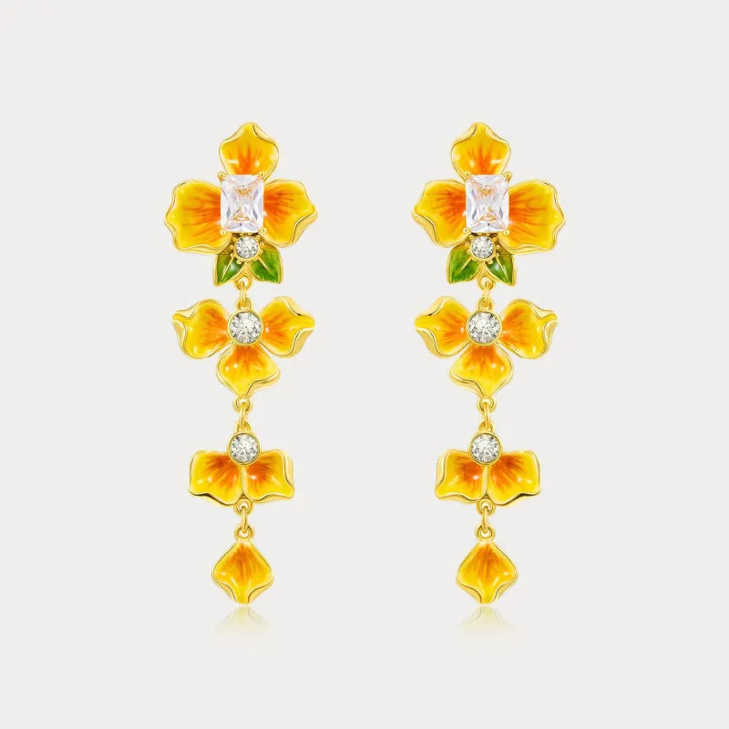 Gold Flower Drop Earrings made by Selenichast