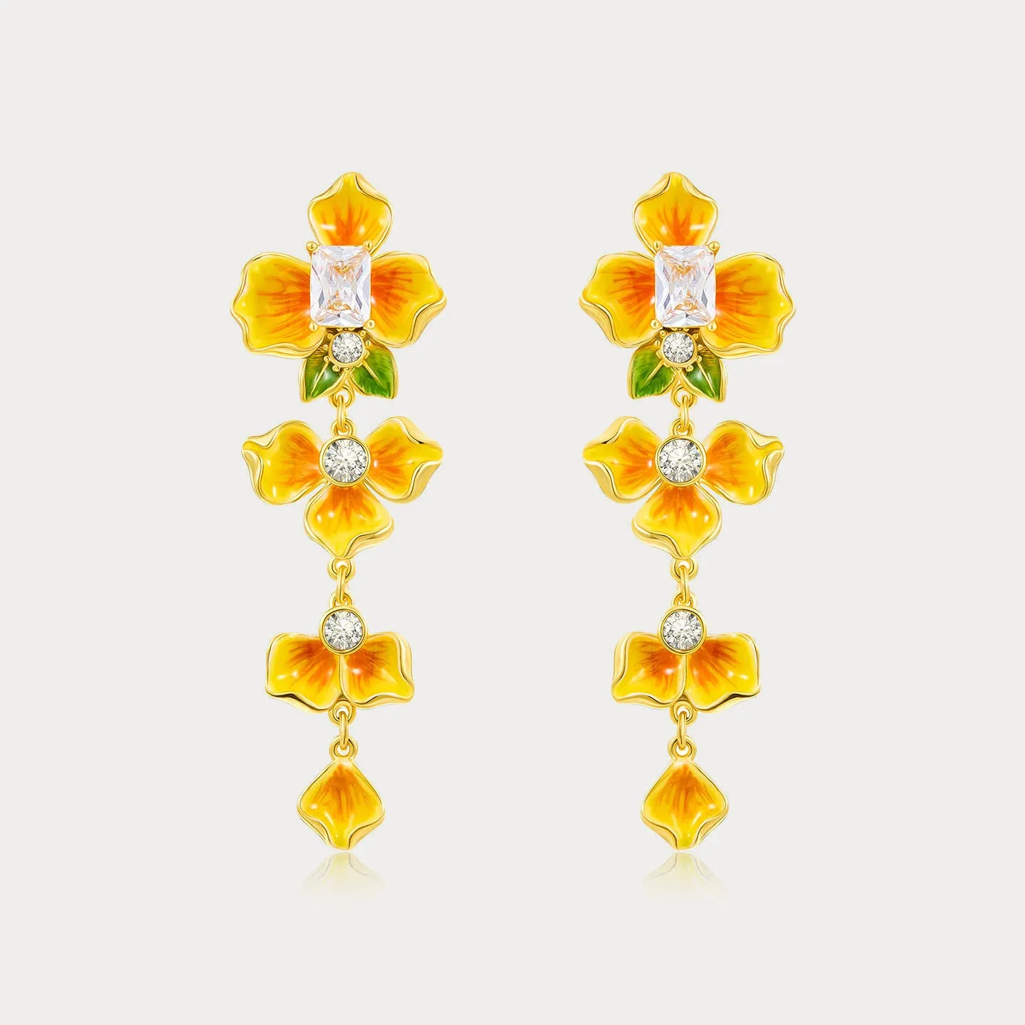 Gold Flower Drop Earrings sold by Selenichast