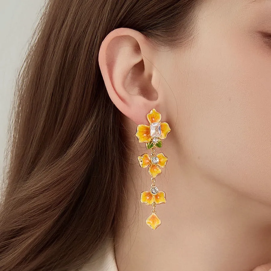 Gold Flower Drop Earrings sold by Selenichast product image thumbnail 2