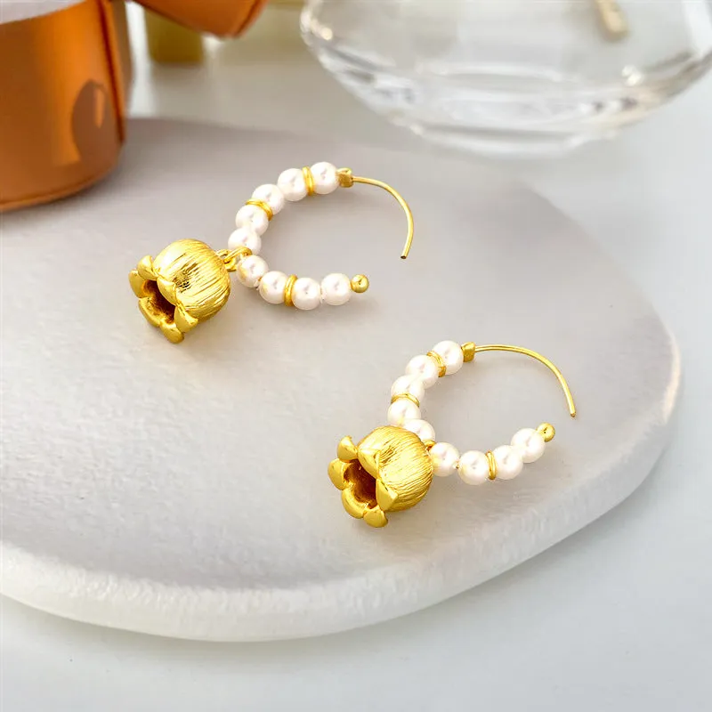 Lily of the Valley Pearl Hoop Earrings sold by Selenichast product image thumbnail 2