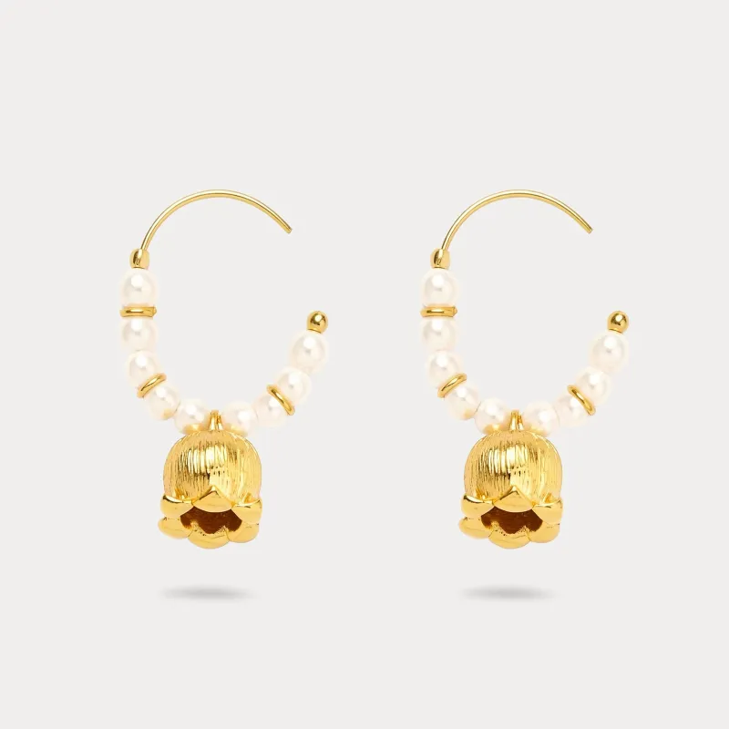 Lily of the Valley Pearl Hoop Earrings made by Selenichast