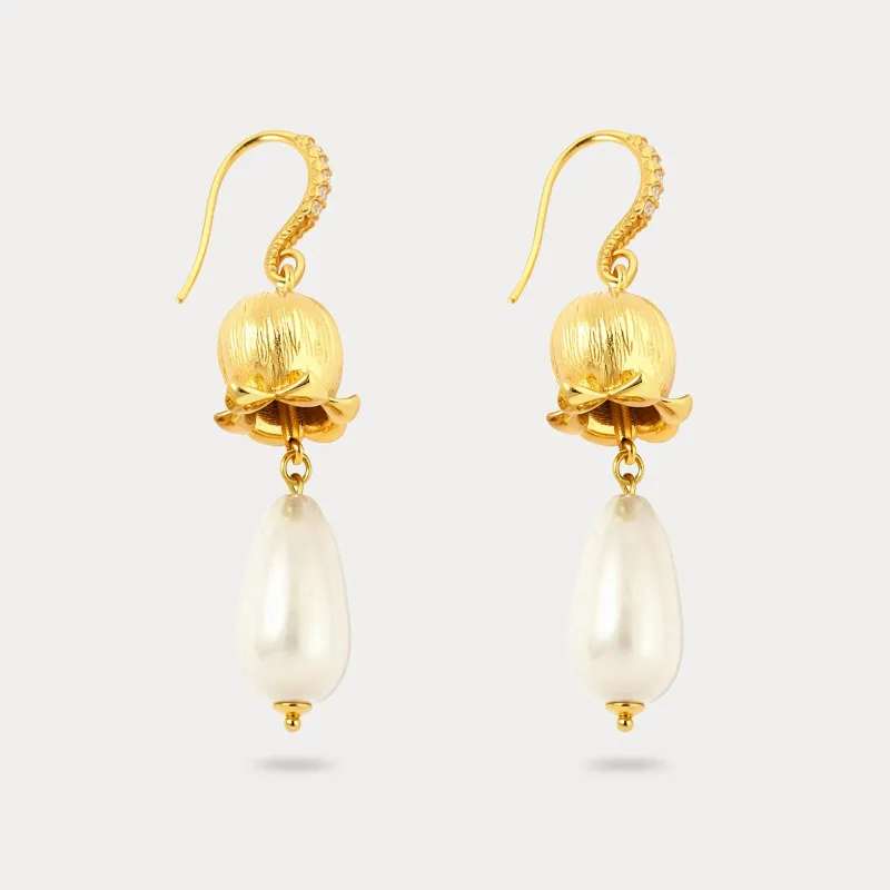 Lily of the Valley Pearl Drop Earrings made by Selenichast