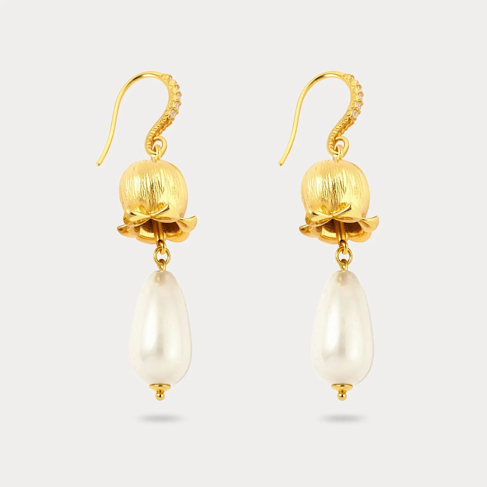 Lily of the Valley Pearl Drop Earrings sold by Selenichast
