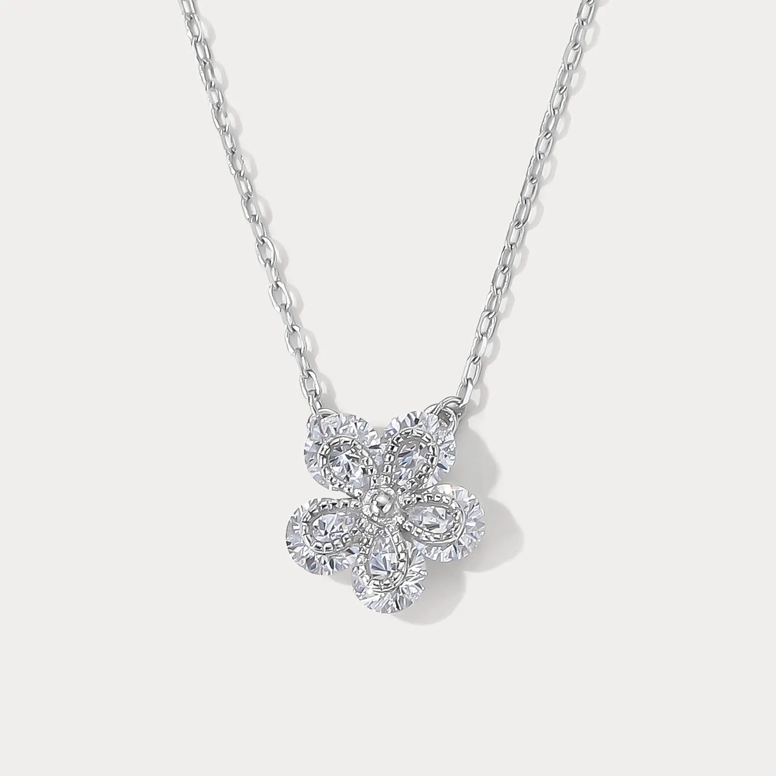 Silver Flower Pendant Necklace sold by Selenichast