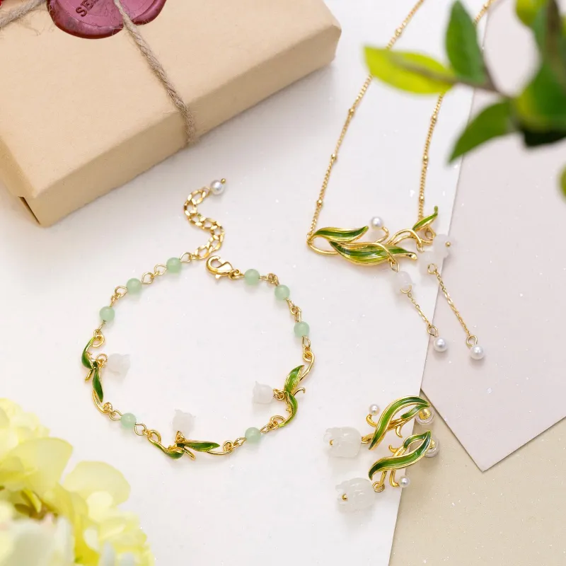 Lily of the Valley Jewelry Set with Gift Wrapping made by Selenichast
