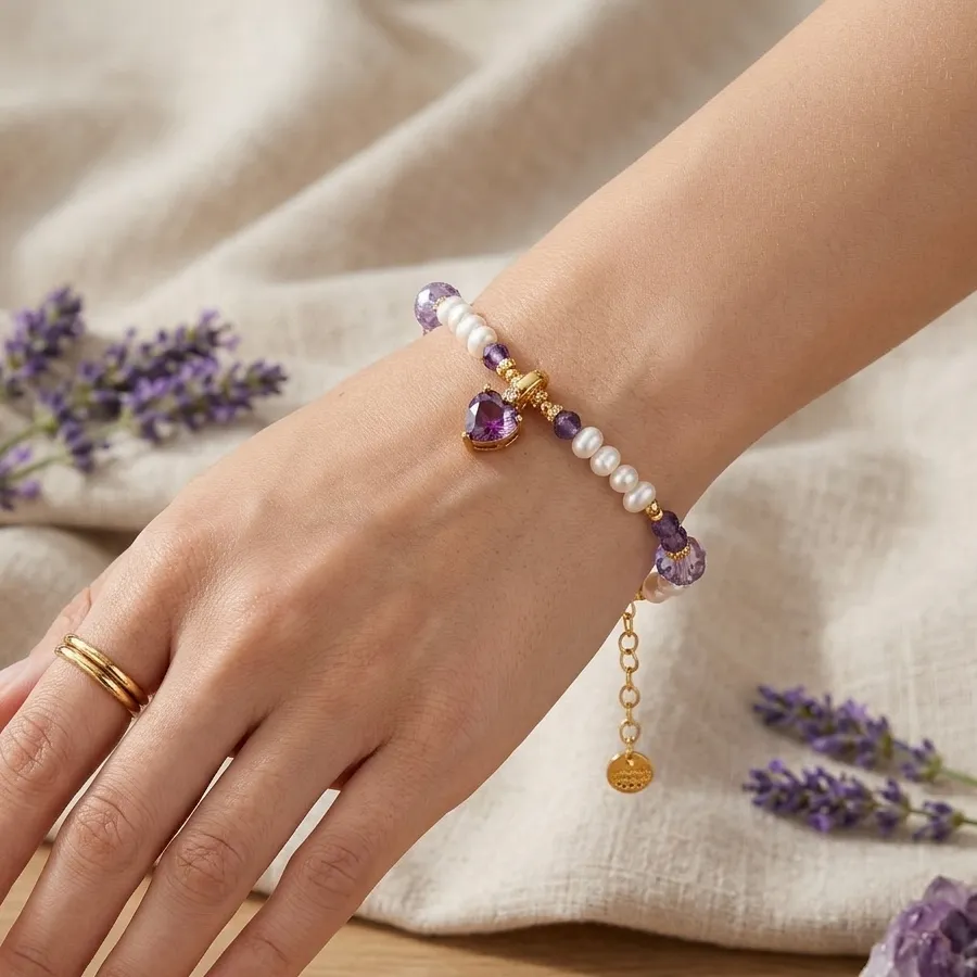 Amethyst Heart Pearl Bracelet sold by Selenichast product image thumbnail 2