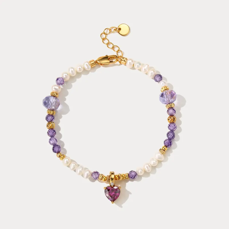 Amethyst Heart Pearl Bracelet made by Selenichast