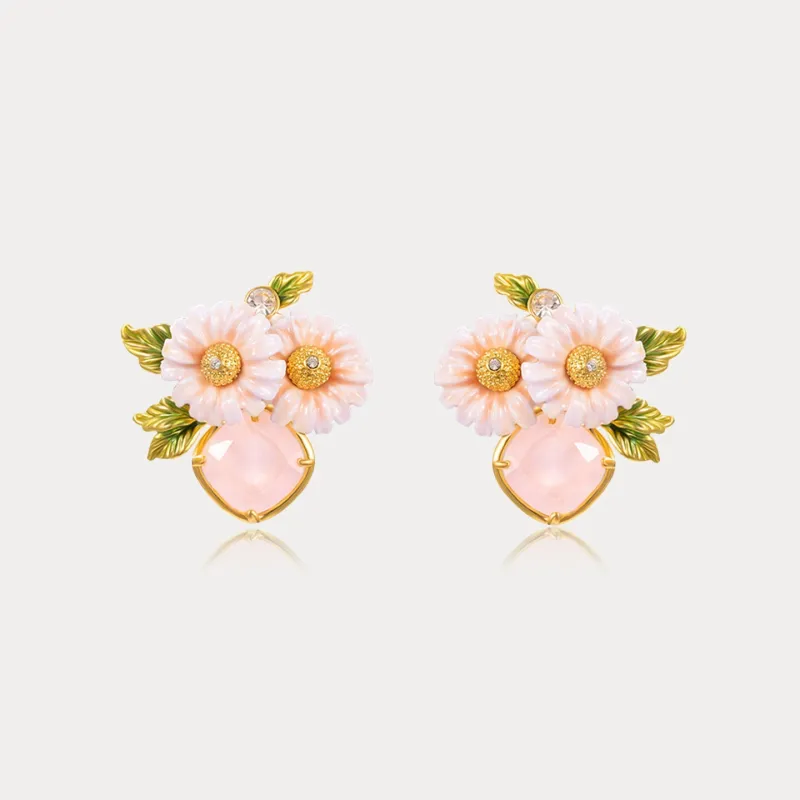 Rose Quartz Daisy Earrings made by Selenichast