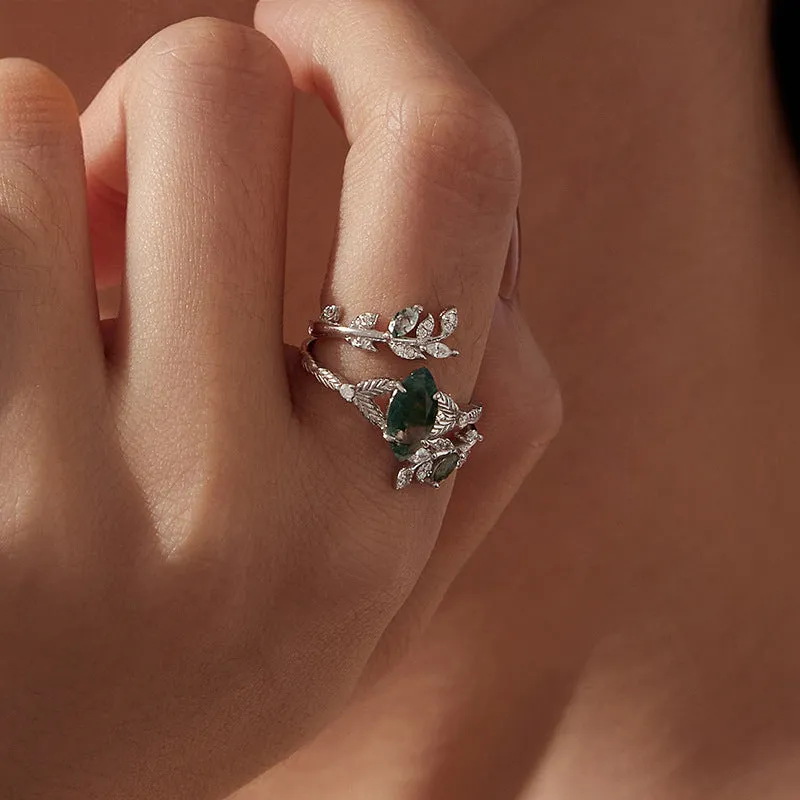 Vintage Moss Agate Ring Set sold by Selenichast product image thumbnail 2