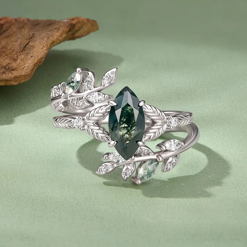 Vintage Moss Agate Ring Set sold by Selenichast product image thumbnail 4