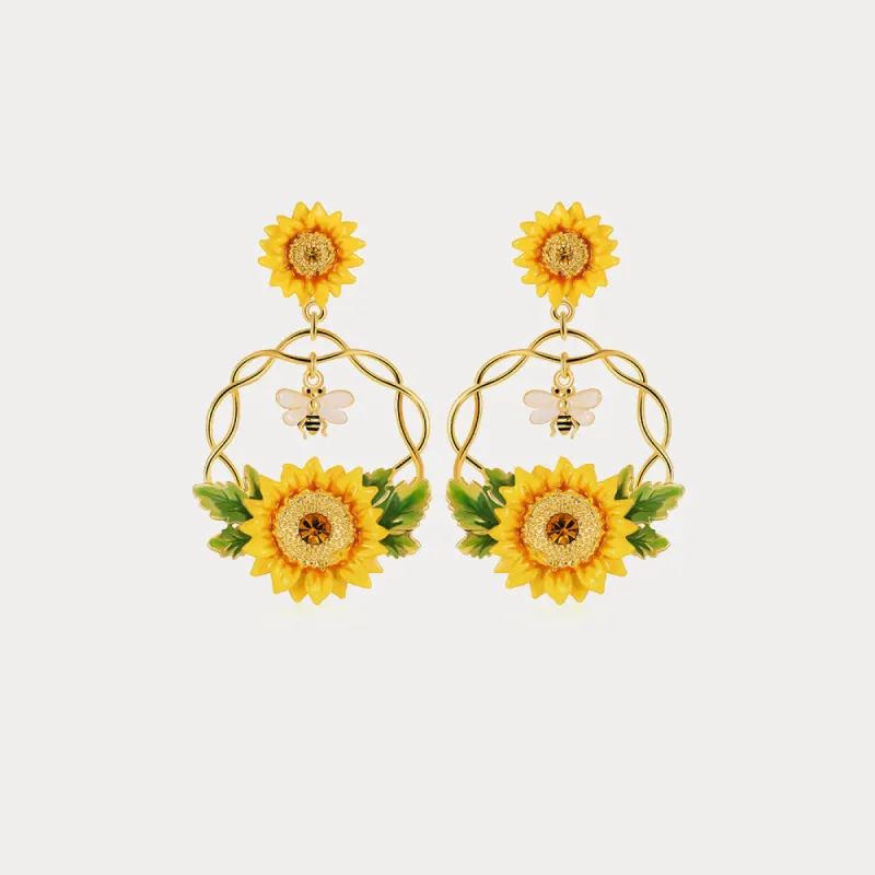 Bee Dangle Sunflower Earrings sold by Selenichast