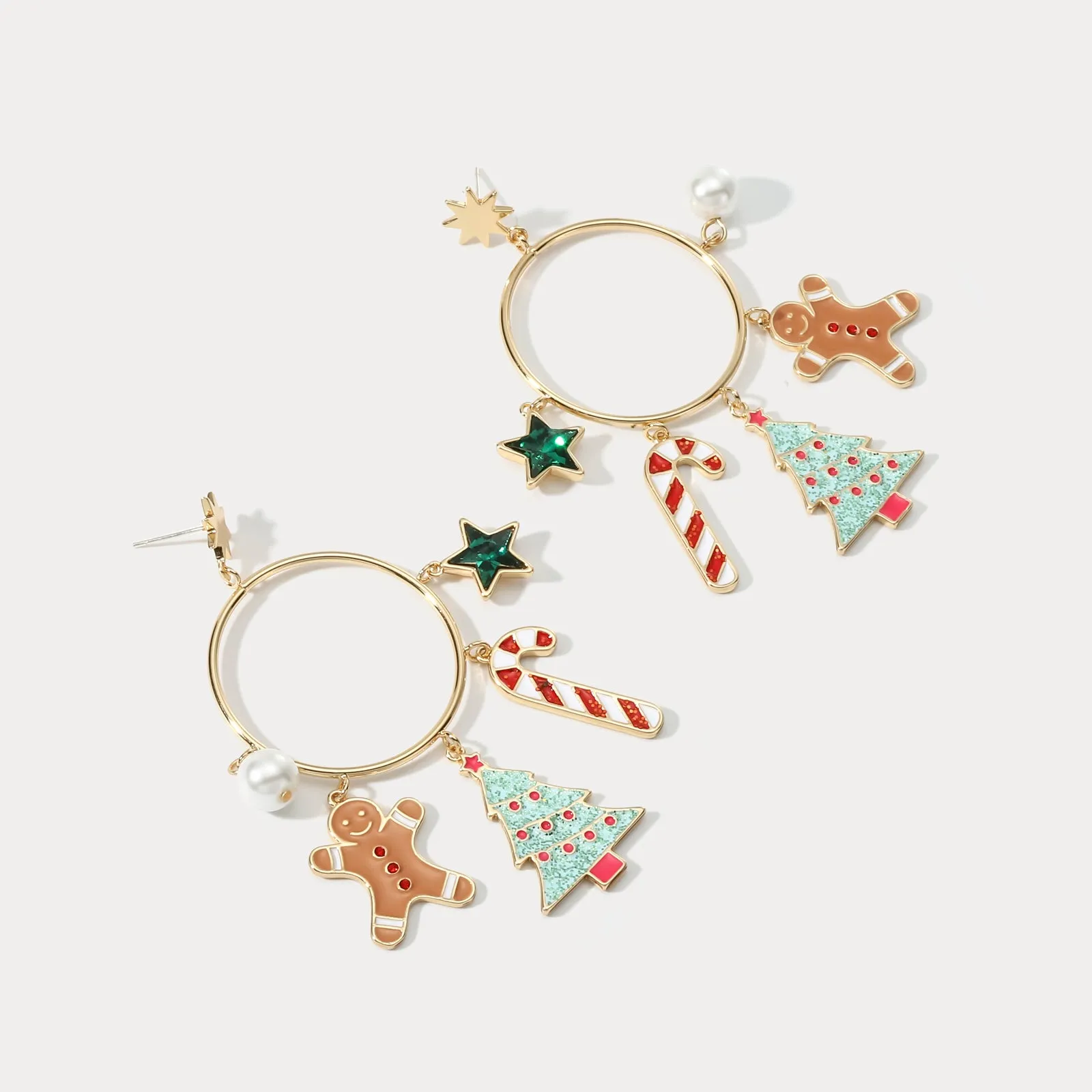 Christmas Tree Gingerbread Man Hoop Earrings sold by Selenichast product image thumbnail 4